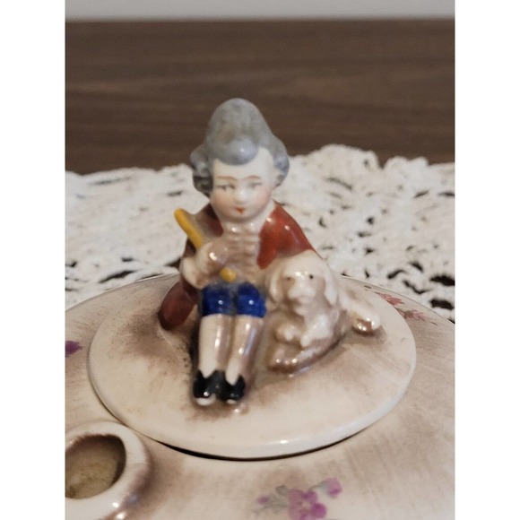 Vintage porcelain inkwell pen holder Bavaria boy and dog - Picture 3 of 9